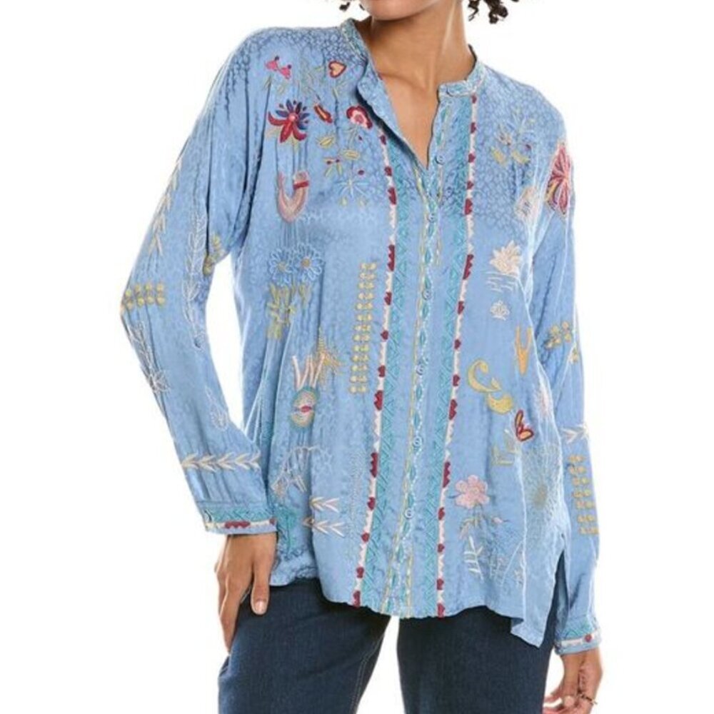 Johnny Was Oanna Embroidered Rayon Boho Blouse L NWT $280